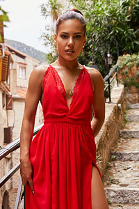 Apolonia Lapiedra in a Red Dress