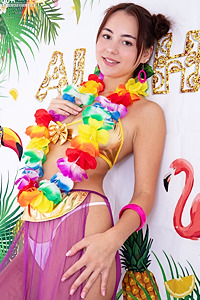 Aura in her Cute Hawaiian Outfit